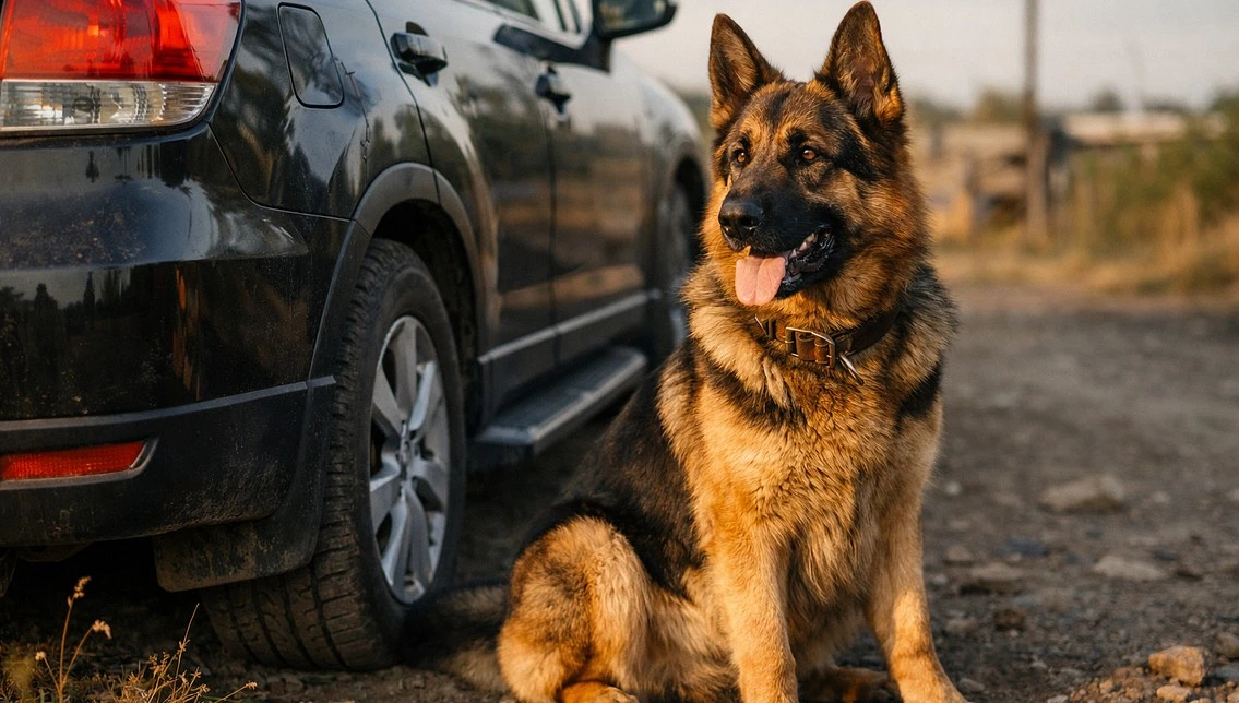 A dog near the car
